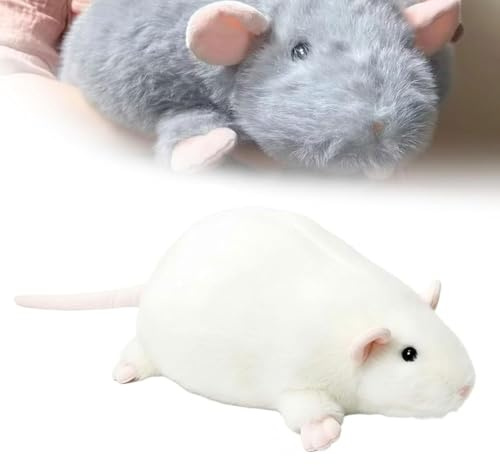 Jumbo Rat Plush, 2026 New Chonky Rat Plush, Realistische Ratte Plüschtier, Kuscheltier Maus-Kissen, Weiche übergroße Ratten, Kuscheliges Kuscheltier-Kissen für Kinder & Erwachsene Geschenk (Weiß)