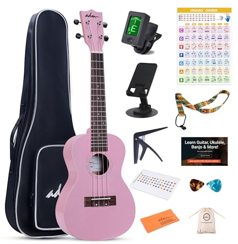 ADM Konzert-Ukulele-Anfänger-Set, Mahagoni, Hawaii-Holz, Ukulelee-Set mit Ukulele, Anfänger, Studenten und Erwachsene, Gelbbraun (Rosa, 58,4 cm)