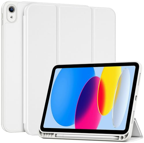 ProCase Coque pour iPad (A16) 11ème Génération 11 2025 / iPad 10ème Génération 10,9 2022 - avec Porte-Stylet, Arrière Souple en TPU, Auto-Réveil/Sommeil -Blanc Nuage
