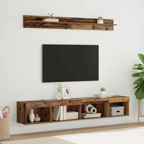 Mhdvray TV-Wandregal-Set mit LED Licht Altholz Holzwerkstoff 40x30x30 cm Modernes Design Platzsparend für Wohnzimmer