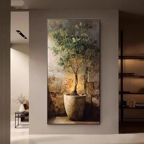 GOSRD Quadro su tela extra large con albero di ulivo, stampe minimaliste moderne per la decorazione del soggiorno (80X160 cm)
