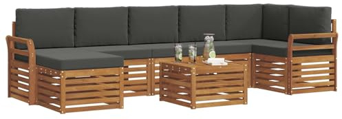 vidaXL Sofagarnituren 8 pcs Natur und Anthrazit Massivholz Akazie, Garten, modernes Sofa-Set für draußen, gemütliche Terrasse, langlebige Lounge und Entspannung
