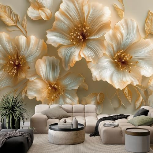 WHUOEUCO Papier Peint Panoramique Fleurs En Relief Tridimensionnelles 200x140 cm Papier Peint Murale Intissé 3D, Tapisserie Poster Decoration Murale pour Chambre Salon Bureau