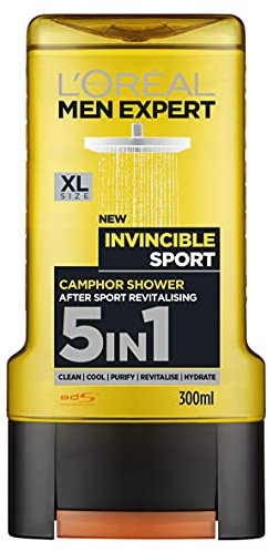 L'Oréal Paris Men Expert Invincible Sport Lot de 6 gels douche 5 en 1 pour le corps, le visage, les cheveux, la barbe et l'hydratation, pour une fraîcheur et un parfum ultimes, après l'entraînement, 6