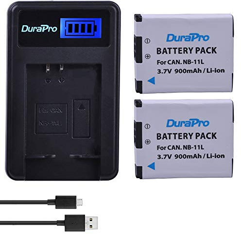 DuraPro Lot de 2 batteries Li-ion NB-11L NB-11LH + chargeur LCD USB pour Canon PowerShot A2300 A2400 A2500 A2600 A3400 A3500 A4000 IS, ELPH 110 115 130 320 340 HS, IXUS 260 HS 5 132 D 140 155 150 145