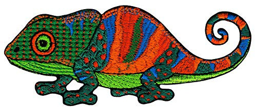 Chamäleon Grün Orange Blau Aufnäher Reptil Bügelbild Patch Größe 10,9 x 4,4 cm