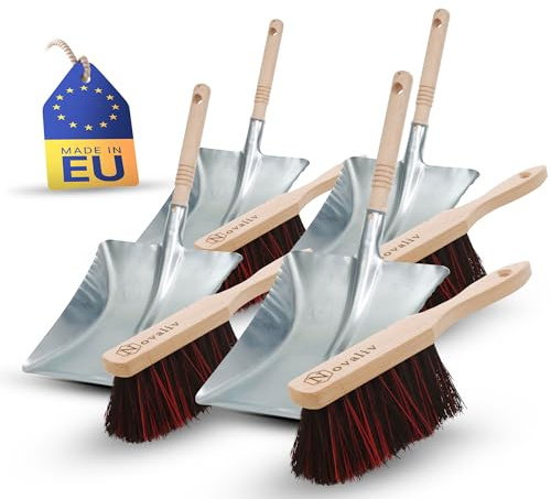 Novaliv 4X Kehrblech Set Kehrblechgarnitur Handfeger Arenga & ELASTONBORSTEN Kehrblech Metall Silber verzinkt Kehrblechbesen Handkehrset Kehrblechset Kehrschaufel Besen Feger und Kehrblech