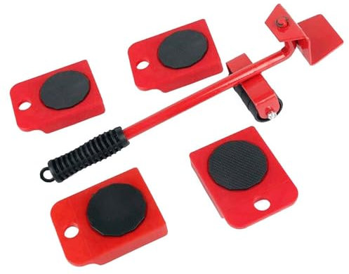 Kit para Mover Muebles sin Esfuerzo - Desplaza y Levanta Muebles Pesados/Mudanzas - 1 Palanca + 4 Patines con Ruedas giratorias de 360° - Carga máxima de 150 kg