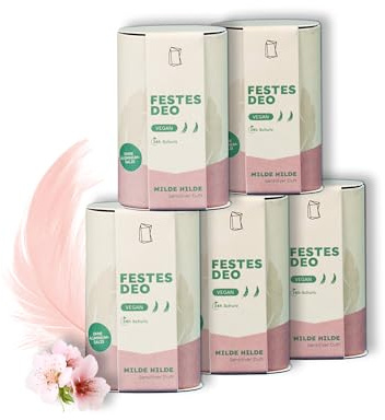 Duschbrocken Festes Deo Nachfüllset groß - 5x Milde Hilde Deocreme - Sensitiver Duft - 24h Schutz ohne Aluminium - Vegan & Plastikfrei - 250g