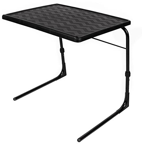 Table-Mate XL Folding TV Tray Tables with Cup Holder - Lightweight Adjustable 6 Height 4 Tilt Angle Adjustments - Original TV Dinner Tray with Compact Storage (Black)
