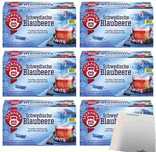 Teekanne Schwedische Blaubeere 20 Teebeutel 6er Pack (6x45g Packung) + usy Block