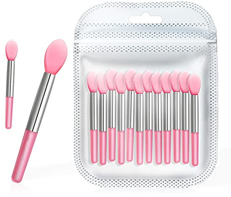 Spove 12pcs Silicone Lip Brush Makeup Eyebrow Lipstick Brushes Applicator Cosmetic Brush Set Silicone Brushes Wands Fit Balm Mask Oil Pink