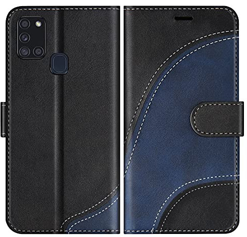 BoxTii Hülle für Galaxy A21S, Leder Handyhülle für Samsung Galaxy A21S, Ledertasche Klapphülle Schutzhülle mit Kartenfächer und Magnetverschluss, Schwarz