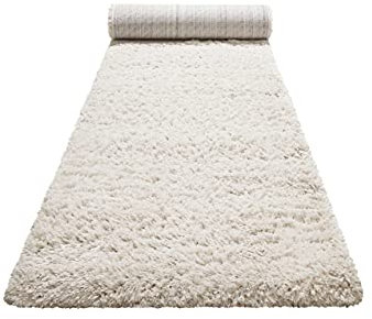 Teppich - Läufer, nachhaltig, modern, einfarbig, kuschelig weich und sehr flauschig, Hochflor bestens geeignet für Wohnzimmer, Schlafzimmer, Kinderzimmer, Matteo (80 x 300 cm, Creme Beige)