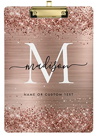 Klemmbrett, A4, Standardgröße, Roségold, Glitzer, Klemmbretter mit niedrigem Profil, Metallclip für Studenten, Männer, Frauen, 22,9 x 31,8 cm