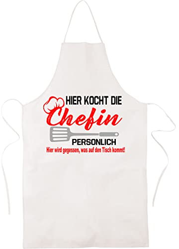 Blickfang Lustige Küchenschürze für Frauen| HIER KOCHT DIE CHEFIN | Kochschürze, Latzschürze, Grillschürze, Partyschürze | Geschnek, Geburtstag, Schurz (Weiss.), 65 x 99 cm