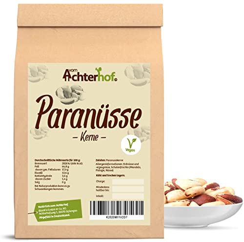 Paranüsse 100g | ganze Paranusskerne | süßlich-öliger Geschmack | erstklassige Qualität - ein Naturprodukt erster Güte | ideal als Snack, Topping von Müslis, Joghurts, Salaten & Co. | vom Achterhof