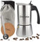 Milu Caffettiera Induzione con incisione | 2, 4, 6, 9 Tazze | Caffettiera Espresso in Acciaio Inox, Adatta all'Induzione, Set comprendente sottobicchiere, cucchiaio, spazzola (4 Tazze 200ml)