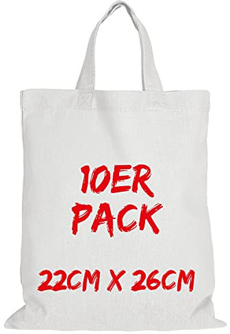 TEXXILLA Apothekertasche - 10er Pack | Weiß | mit Zwei kurzen Henkeln | 22x26cm | Jutebeutel | Einkaufstasche | unbedruckt