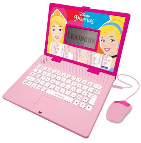 LEXIBOOK JC598DPi1 Disney Princesses Educational Age 3+ and Bilingual Laptop French/English with 124 Activities: Mathematics, Dactylography, Logic, Clock Reading, Play Games and Music