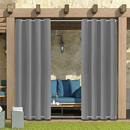 Outdoor Curtains Waterproof with Grommet (Top and Bottom) - Garden Gazebo Patio Windproof Blackout Thermal Insulated Privacy Outdoor Curtain for Pergola Porch Pool (Light Grey, 2 Panel 52 x 84)