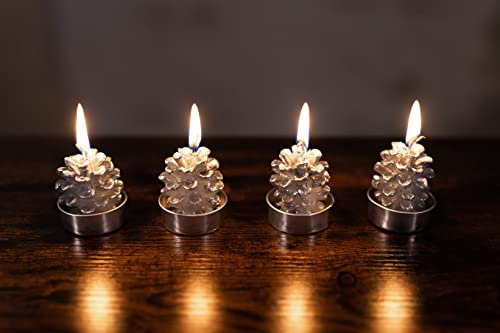 Marco Paul Set mit 4 Teelichtern, Tannenzapfen, Festliche Kerzen in Halterungen, Heimdekoration, Geschenkset, Teelicht, Kerzen, Weihnachtsdekoration, beleuchtetes Wachs, Weihnachten