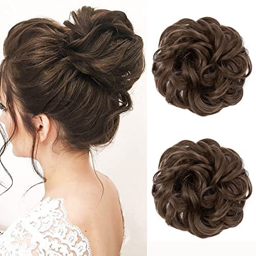 JJstar 2 Stück Haarteil Mit Gummiband, Dutt Haarteil Gelockt Haargummi Mit Haaren Hochsteckfrisuren Haarverlängerung Messy Bun Haarteile für Damen Mädchen Pferdeschwanz