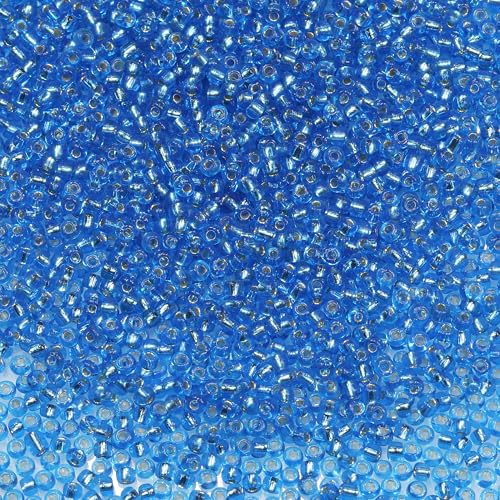 Bala&Fillic Size 8/0 Glass Seed Beads Dark Turquoise Blue Color 3mm Transparent Silver Lined Seed Beads for Making Bracelet Necklace and Jewelry About 3600pcs/100g (Dark Lake Blue)