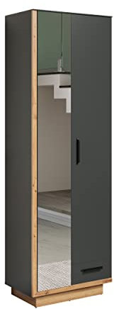 trendteam smart living - Synnax - Garderobenschrank - Anthrazit/Evoke Eiche - Kleiderschrank mit Spiegeltür - (BxHxT) 65 x 198 x 40 cm - ausziehbare Kleiderstange - kratzfest