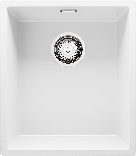 Fregadero bajo Encimera Blanco 41x47cm, 1 Seno + Sifón, Granito al mueble 45cm - London de Primagran