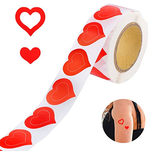Rolle mit 500 Stück Tanning Aufkleber, 2,5 cm Herz Aufkleber Süß Körpersticker zum Bräunen Selbstklebend Solarium-Sticker Bräunungsaufkleber