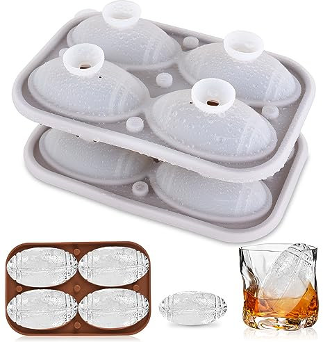Fußball-Eiswürfelform, 6,3 cm, 8 Bälle, Silikon-Eiswürfelform mit Deckel, Whiskey-Eiswürfel für Gefrierschrank, Kugel-Eisform, große Eiswürfelformen, Fußball-Eiswürfelform für Whiskey, Cocktails