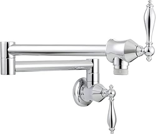 Pot Filler Faucet Wall Mount, Brass Pot Filler Faucet Foldable Kitchen Faucet Dual Functional Faucet with 2 Handles Tap Wall-Mounted Only Cold Water (Color : Black 1 Function, Size : Q) ( Color : Chro
