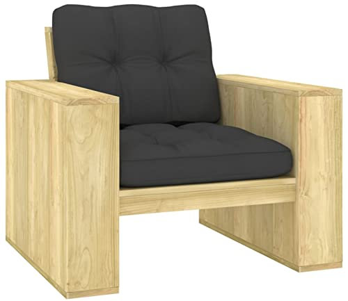 Tidyard Gartenstuhl mit Kissen Gartensessel Holzstuhl Lounge Sessel Stuhl Gartenmöbel Balkonstuhl Terrassenstuhl Gartenstühle Regiestuhl Essstuhl 89 x 76 x 76 cm (B x T x H) Imprägniertes Kiefernholz