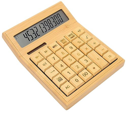 Holzrechner, Solarrechner, Standardfunktions-Desktop-Rechner mit 12-Bit-Digital-LCD-Bildschirm, Dual-Stromversorgung, für Office Home School