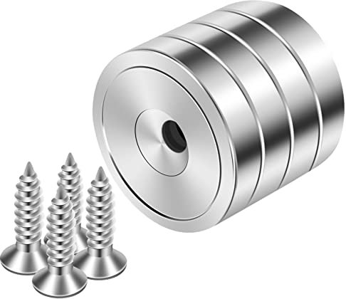 Neosmuk imanes con agujero, 5 kg fuertes redondos para la pared, imán con tornillo para madera, disco de neodimio con agujero central, plano de 32 mm (paquete de 4)