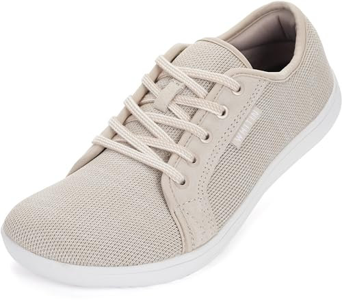 WHITIN Barfußschuhe Damen Barfuss Schuhe Barfussschuhe Breite Barfuß Sneaker Knit Barefoot Shoes Women Minimalistische Zero Drop Zehenschuhe Zehen Beige 40 EU