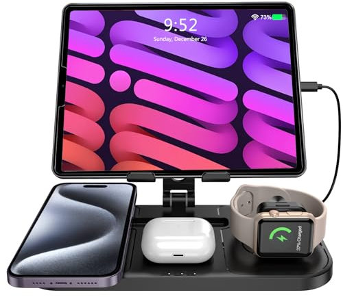 Wireless Charger, iPad Ladestation A pple Watch und iPhone für iPhone 16 15 Pro Max 14 Pro, iPhone Ladestation Mehrere Geräte 4 in 1 für iWatch Ultra 9, Apple Ladestation für Airp ods Pro 3 Tablet