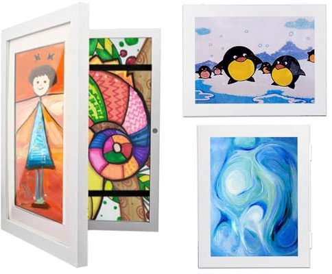 MytaYt 2 Stück Bilderrahmen Kinderzeichnungen a4 Ungefähr 33 * 25cm Bilderrahmen zum Aufklappen Bilderrahmen für Kinderzeichnungen Ideal für Kunstprojekte, Schulen, Zuhause (Weiß)