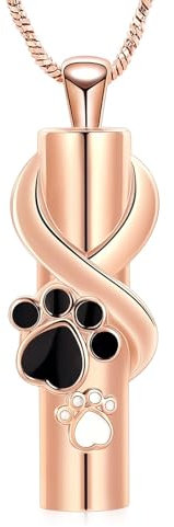 QGJNSGC Urne Halskette für Asche für Hund/Katze Haustier Paw Print Zylinder Asche Anhänger Memorial Keepsake Haustier Einäscherung Schmuck (Roségold)