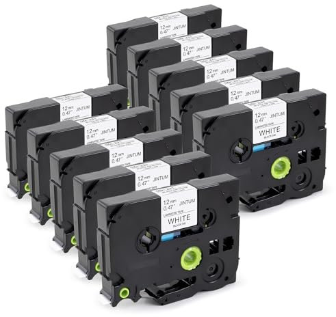 JINTUM 10X TZe-231 Kompatibel mit Brother P-Touch 12mm Schwarz auf Weiß Laminated Schriftband für PT-D210 PTD-400 PT-D410 PT-H100 PT-H105 PT-H107B