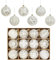 XmasExp Rustikale Weihnachtskugel-Ornament-Sets im Landhausstil, bruchsicher, antiker traditioneller Stil, Weihnachtsdekoration zum Aufhängen (Weißgold, 12 Stück)