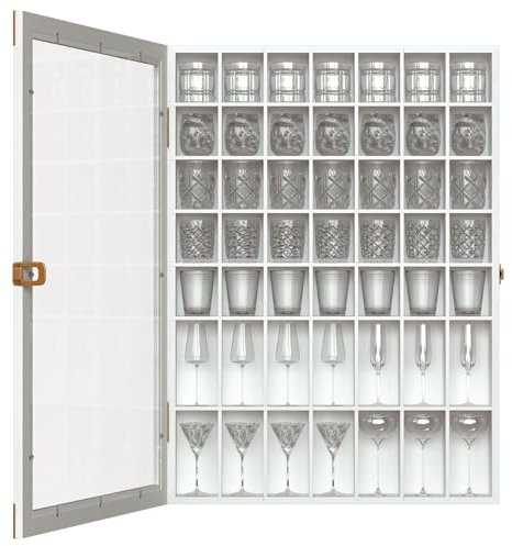 usego Large Shot Glass Display Case Lockable Wall Mounted Display Box with Acrylic Door 49 Slots Wooden Cabinet Rack Holder for Shot Glass Storage,White