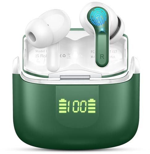 Cuffie Bluetooth, 2025 Auricolari Bluetooth 5.4 con 4 HD ENC Cancellazione Rumore Mics, 40 Ore HiFi Stereo Cuffie Wireless con LED Display USB-C, IP7 Impermeabili Cuffiette Bluetooth per Android/iOS