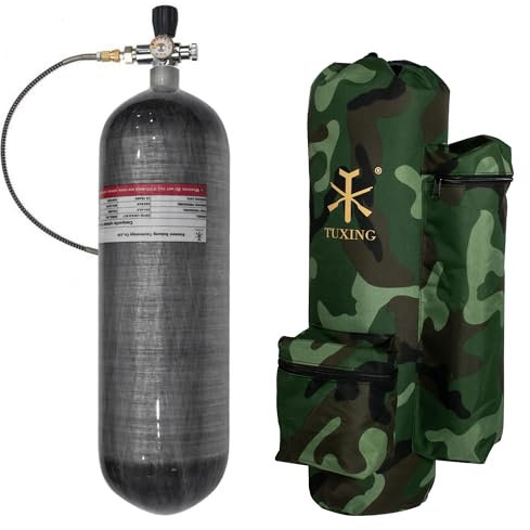 TUXING 4500psi Carbon Fiber Air Tank 6.8L Diving Scuba mit Tragetasche, PCP Paintball Druckluftsystem mit Ventil Regulator Manometer für PCP Luftgewehre