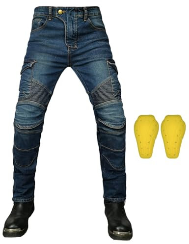 RCLONGEU Homme Femme Pantalon de Moto pour Jeans de Moto Pantalon D'armure de Motard Pantalon de Protection pour Vélo, 4 x Tapis de Protection (Bleu,6XL)