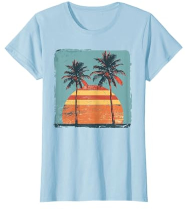 Retro Sonnenuntergang mit Palmen für Jungen und Mädchen T-Shirt