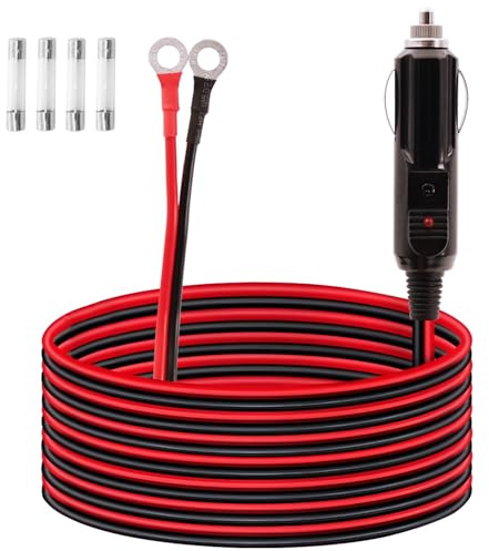 LANMINGLEL Car Cigarette Lighter to O Ring Terminal 12V-24V 16AWG Car Cigarette Lighter Male Plug Extension Cable Cord with 15A Fuse for Car Inverter Air Pump Electric Cup and DIY 10FT