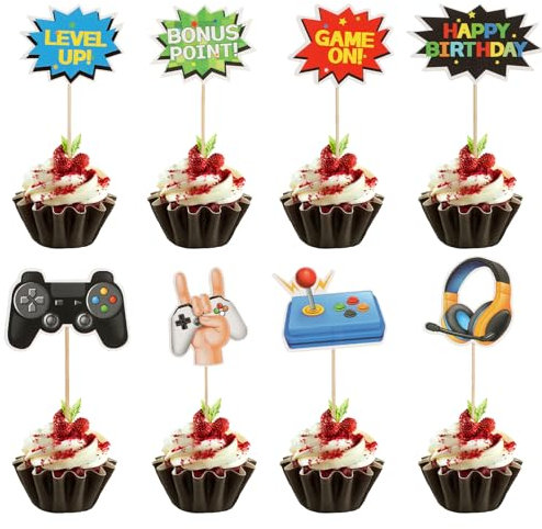 40pcs Video Game Cupcake Toppers,8 Styles Video Game Birthday Decorations,Cupcake Decorations for Game Theme Baby Shower Kids Boys Girls Birthday Anniversary Party