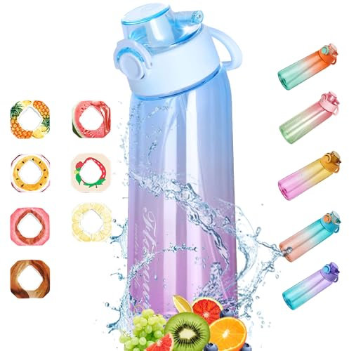 FOTEMIX Botella con sabor, botella de agua de 900 ml, sin BPA, Tritán, botella con 7 cápsulas de sabor, ideal para correr y gimnasio al aire libre (azul, con 7 cápsulas)